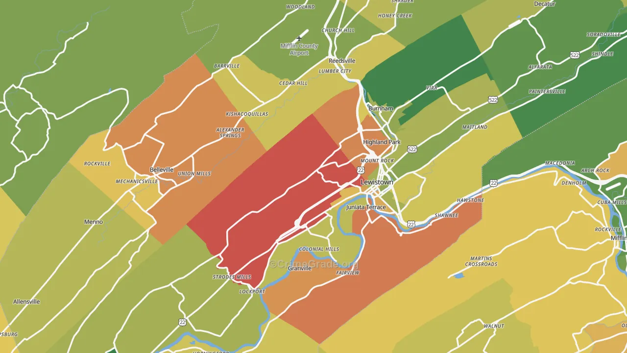 Mifflin County, PA Map of Assault Rates