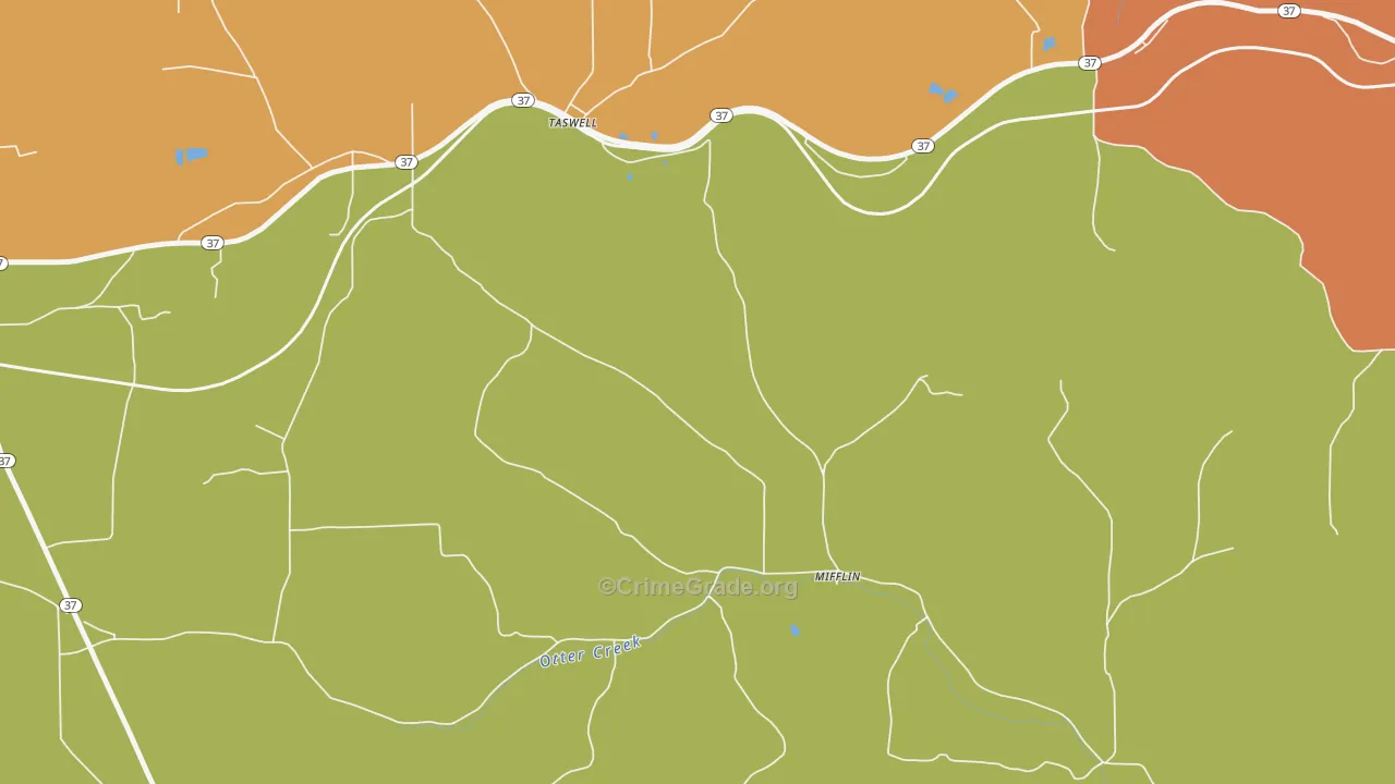 Mifflin, IN Map of Assault Rates