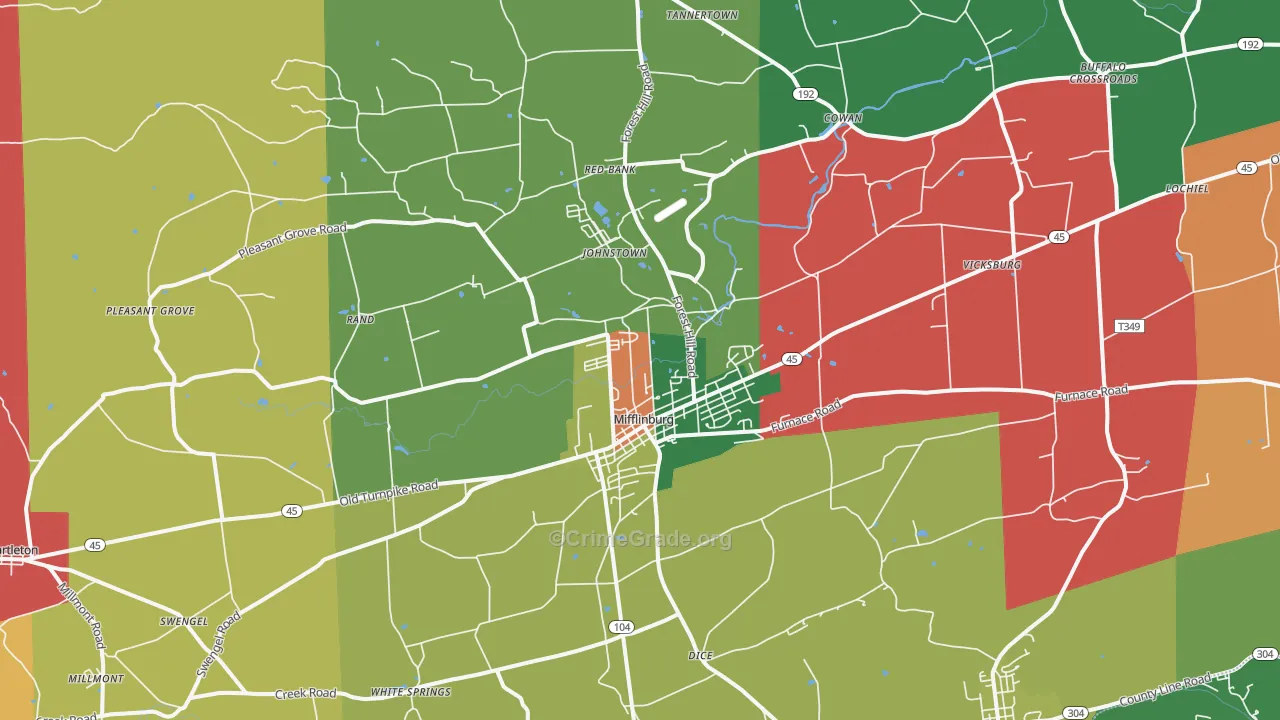 Mifflinburg, PA Map of Assault Rates