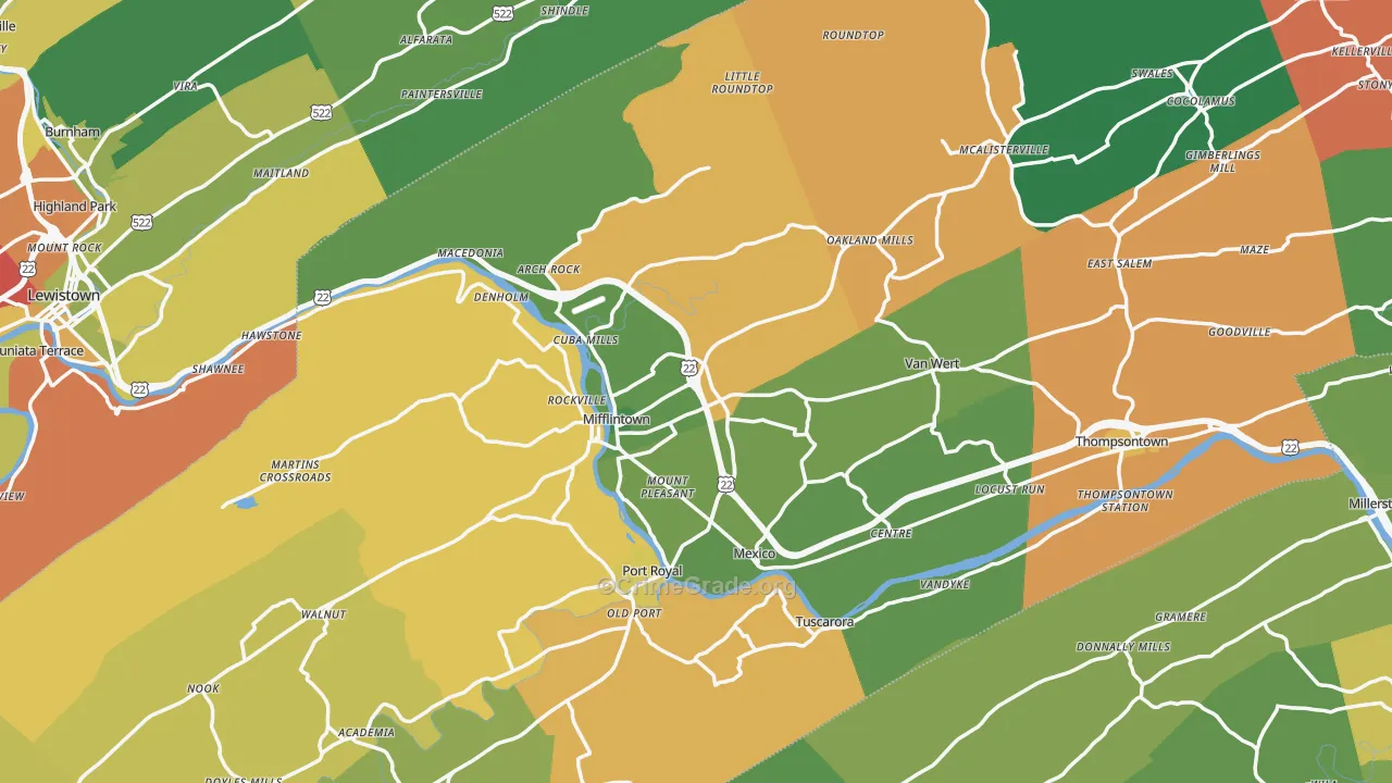 Mifflintown, PA Map of Assault Rates