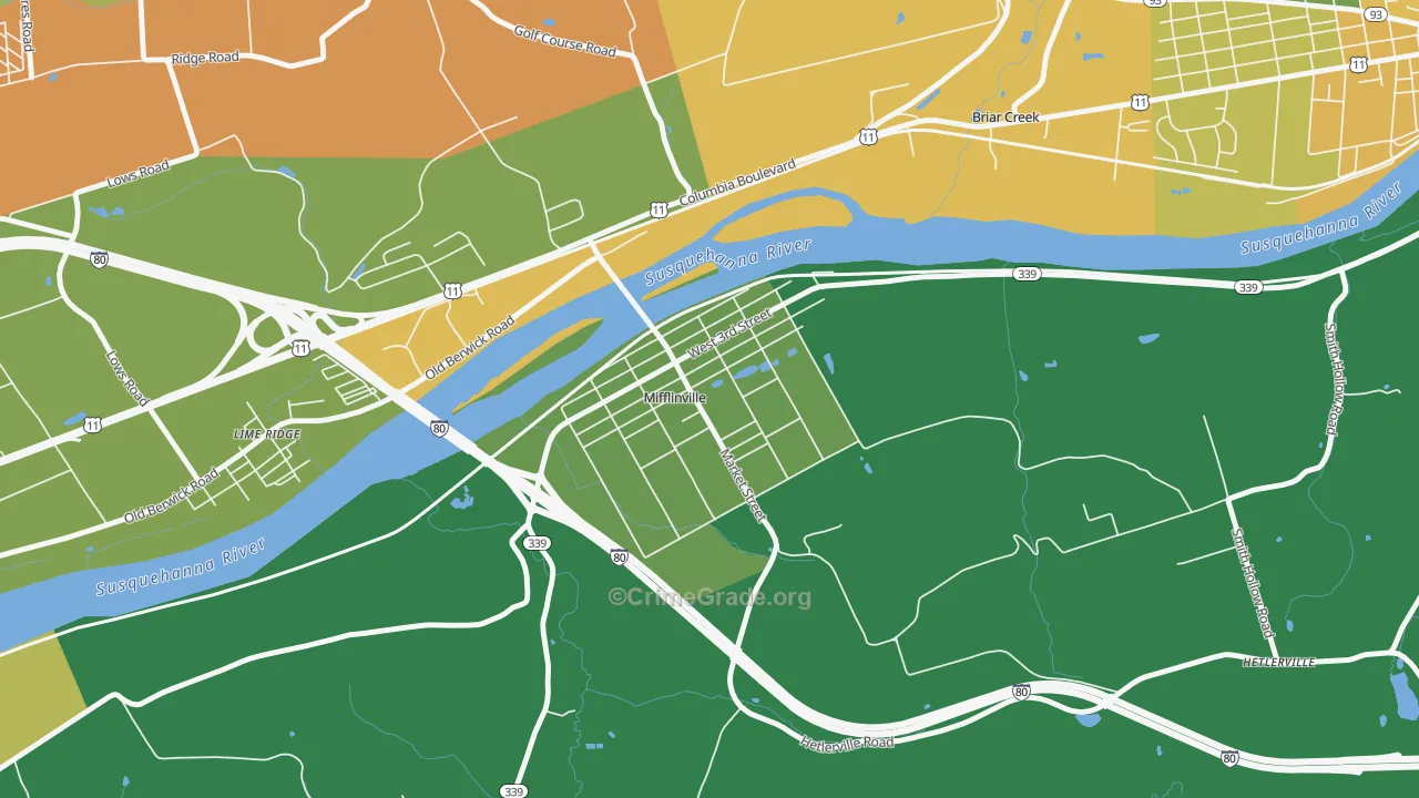 Mifflinville, PA Map of Assault Rates