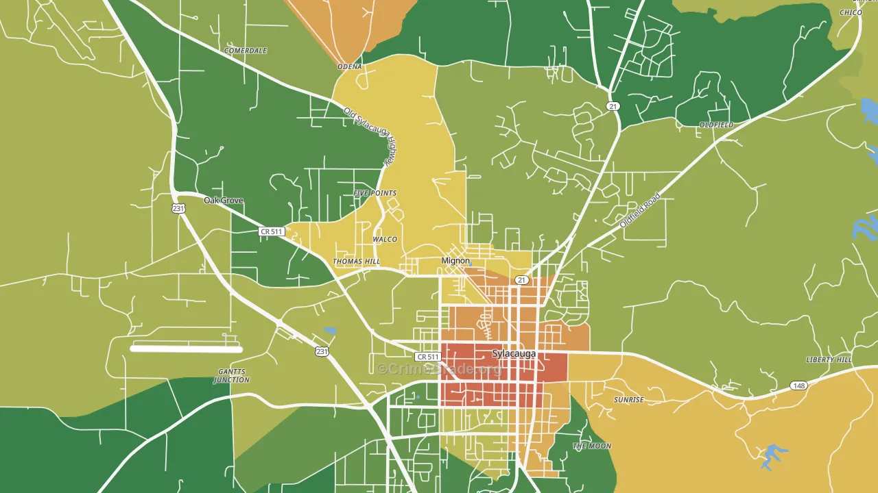 Mignon, AL Map of Assault Rates
