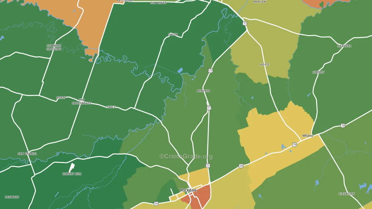 Milam County, TX Map of Assault Rates