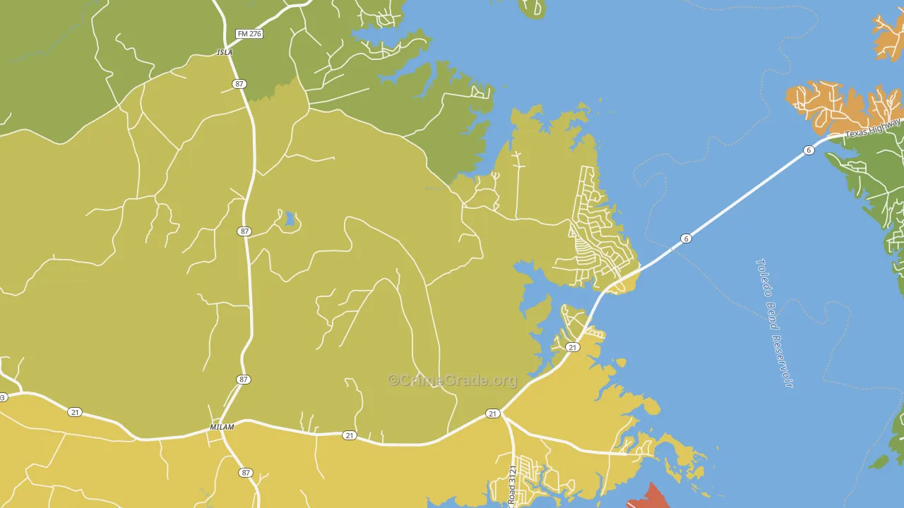 Milam, TX Map of Assault Rates