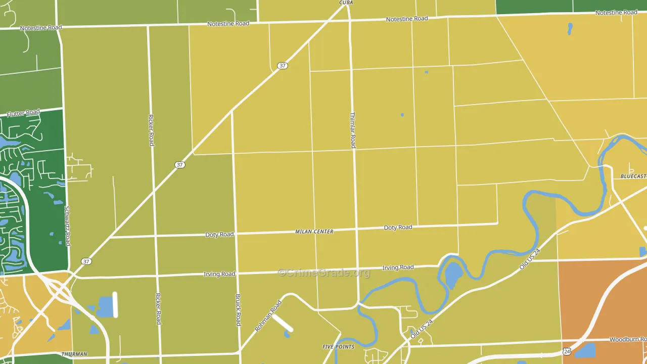 Milan Center, IN Map of Assault Rates