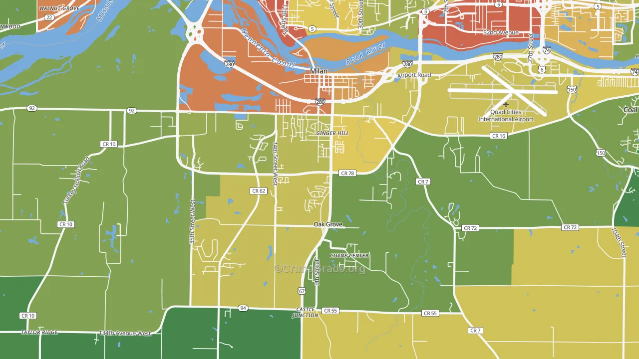 Milan, IL Map of Assault Rates
