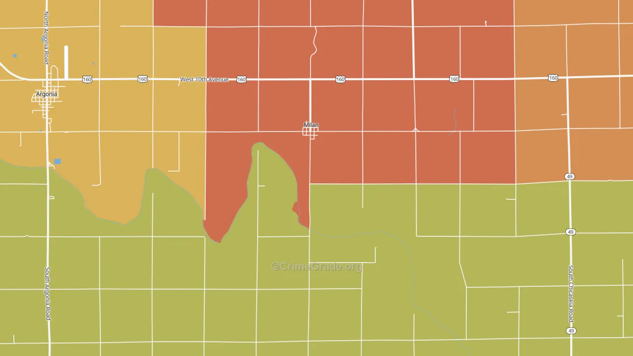 Milan, KS Map of Assault Rates