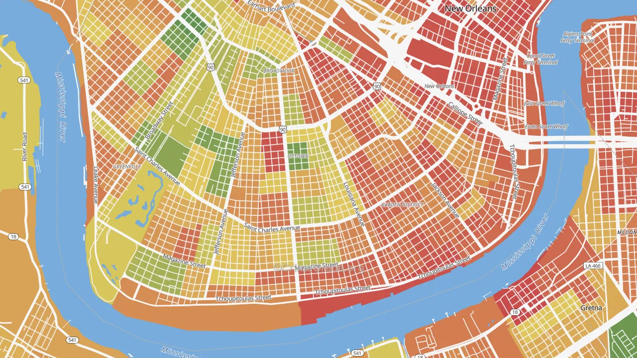 Milan, New Orleans, LA Map of Assault Rates