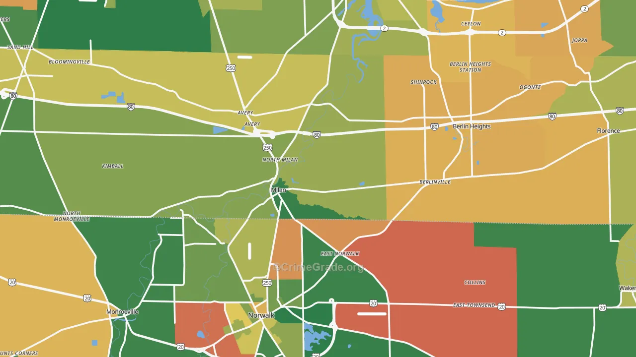 Milan, OH Map of Assault Rates