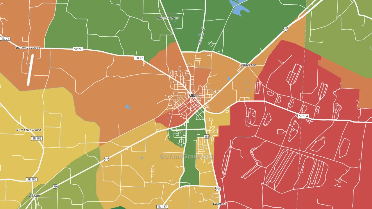 Milan, TN Map of Assault Rates