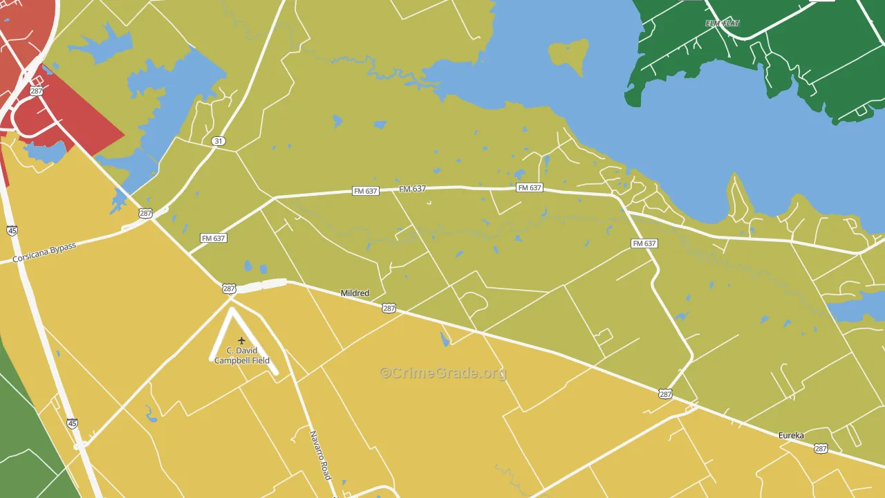 Mildred, TX Map of Assault Rates