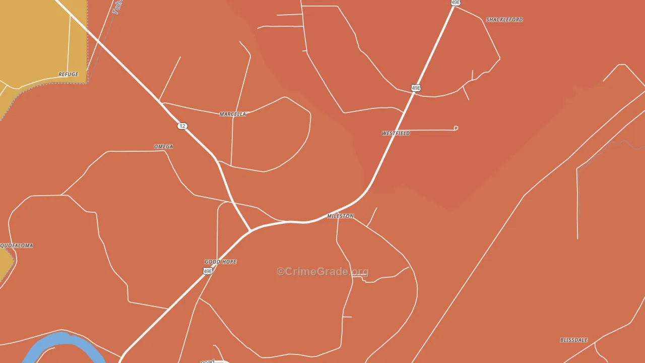 Mileston, MS Map of Assault Rates