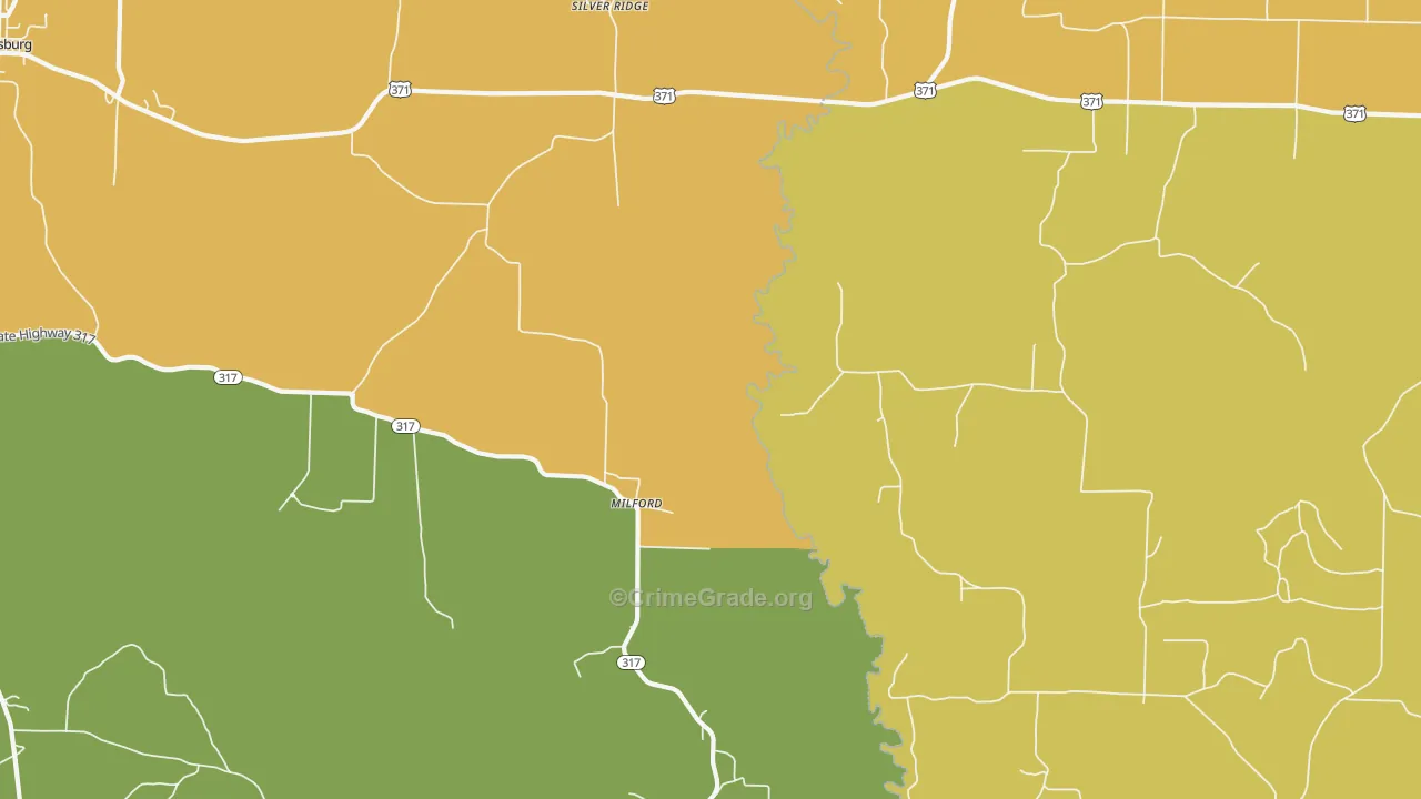 Milford, AR Map of Assault Rates