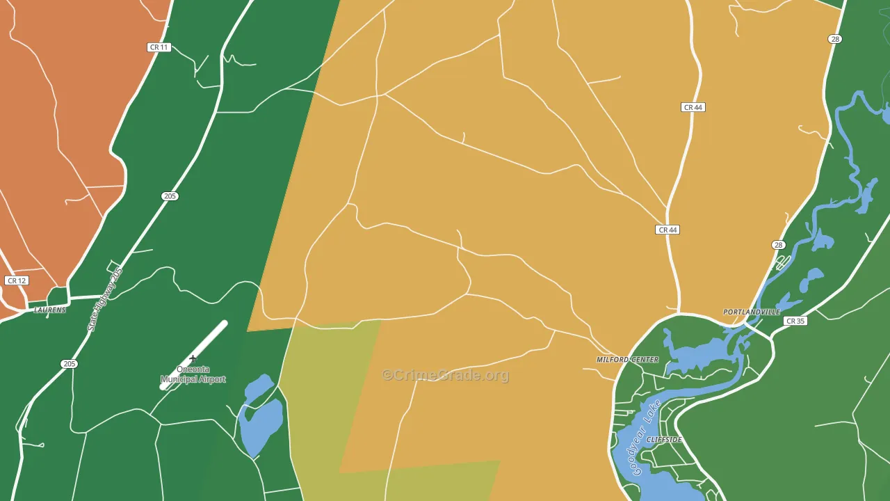 Milford Center, NY Map of Assault Rates