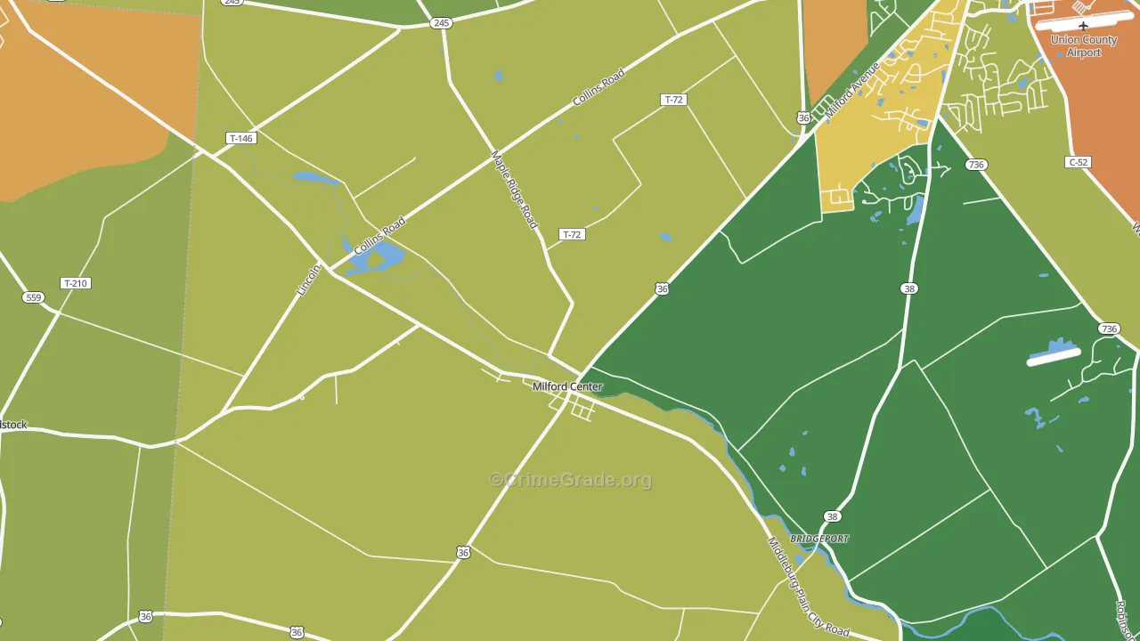 Milford Center, OH Map of Assault Rates