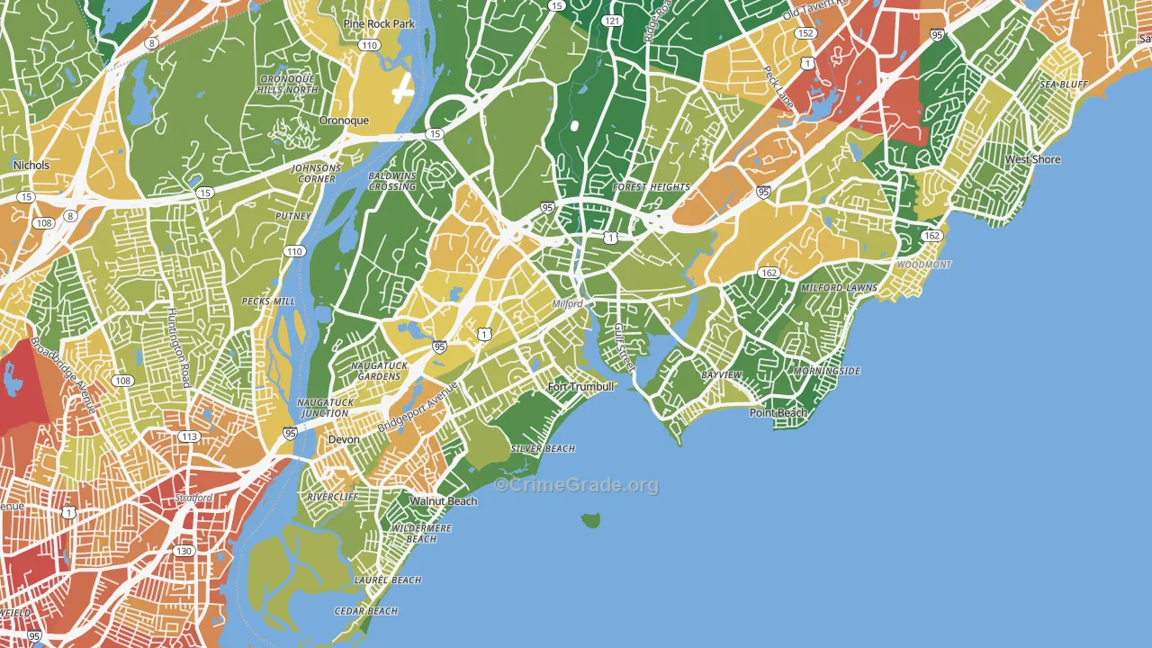 Milford, CT Map of Assault Rates