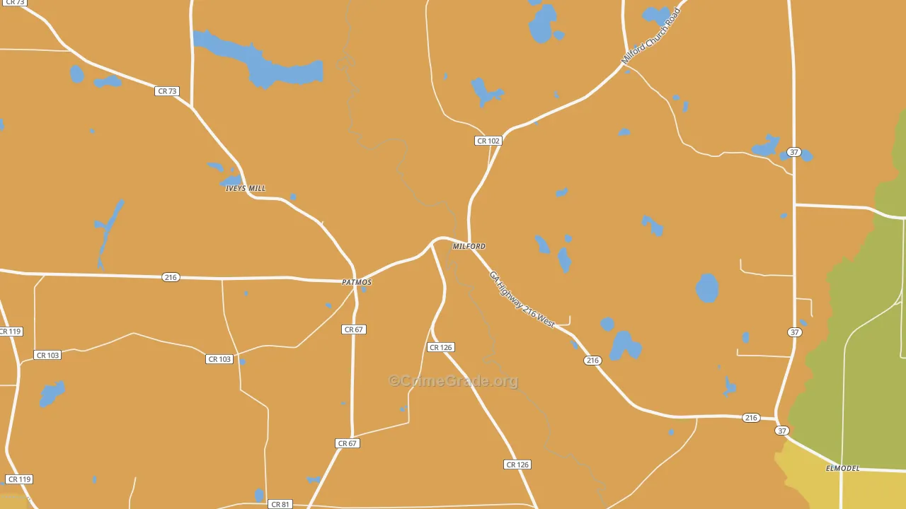 Milford, GA Map of Assault Rates