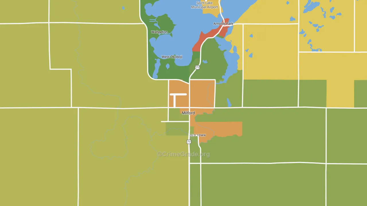 Milford, IA Map of Assault Rates