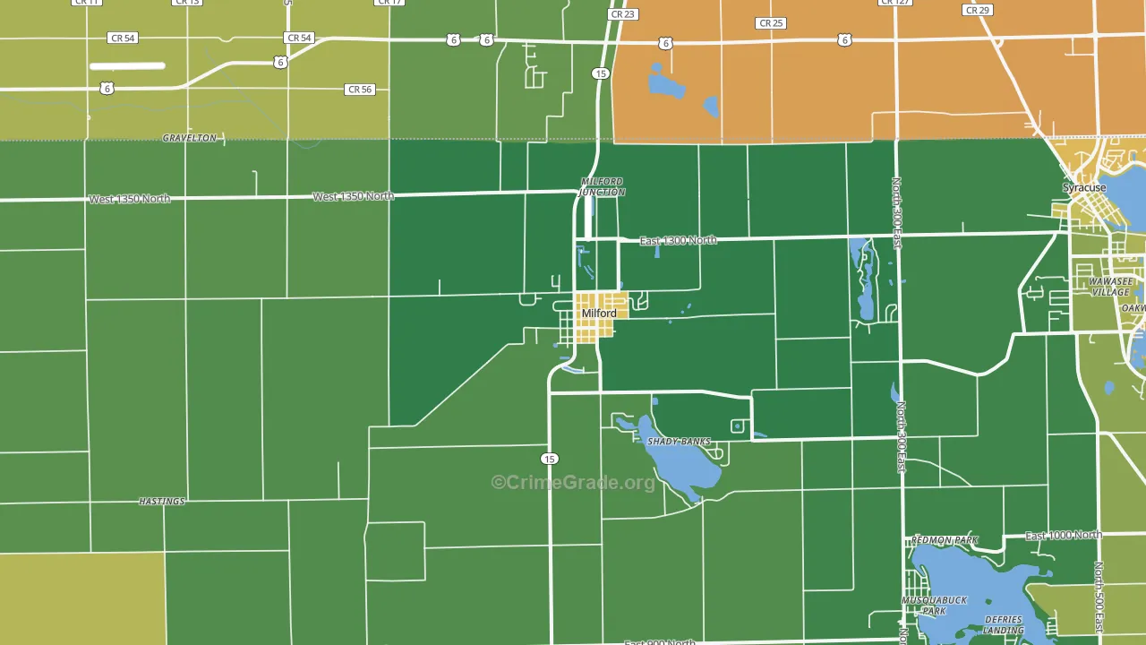 Milford, IN Map of Assault Rates
