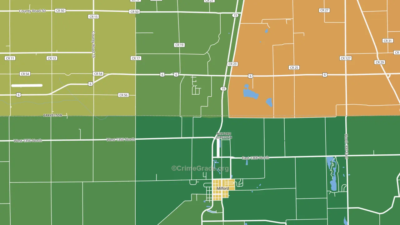 Milford Junction, IN Map of Assault Rates