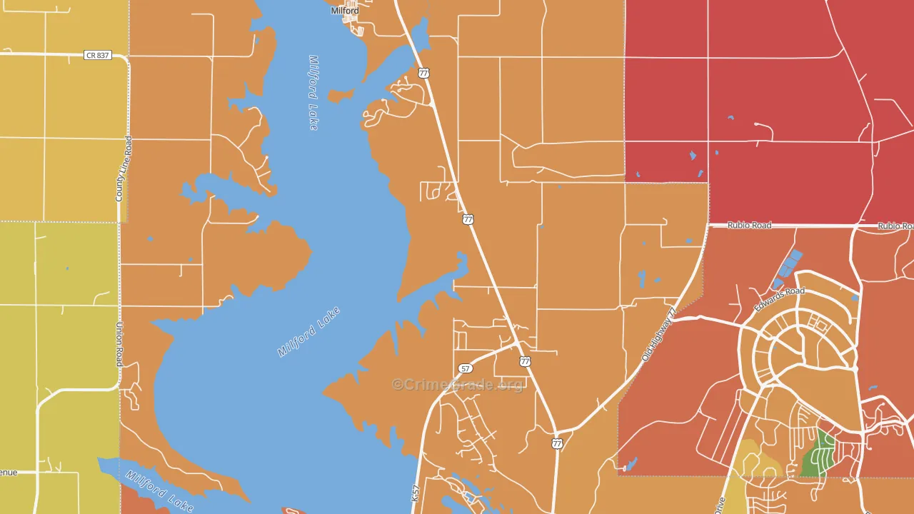 Milford, KS Map of Assault Rates