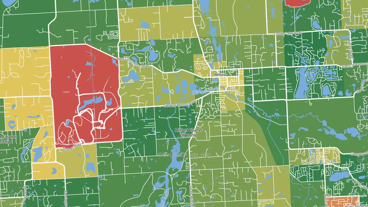 Milford, MI Map of Assault Rates