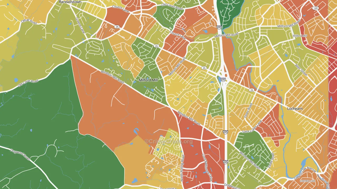 Milford Mill, MD Map of Assault Rates