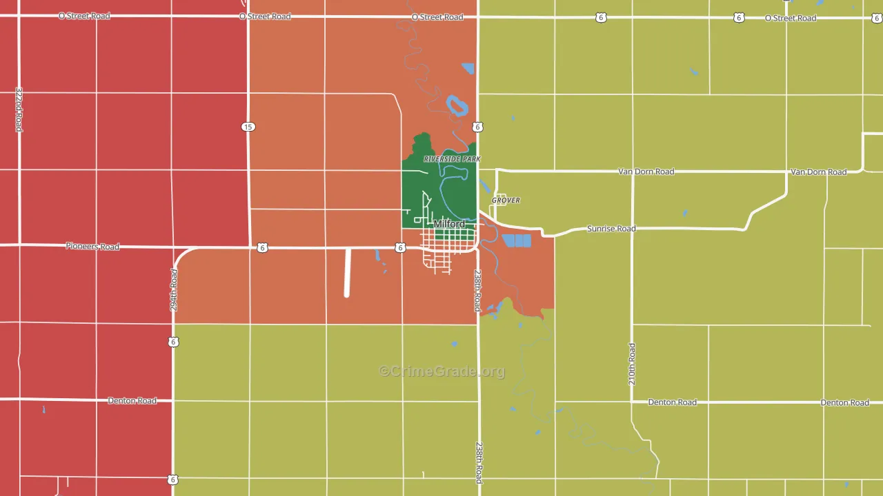 Milford, NE Map of Assault Rates