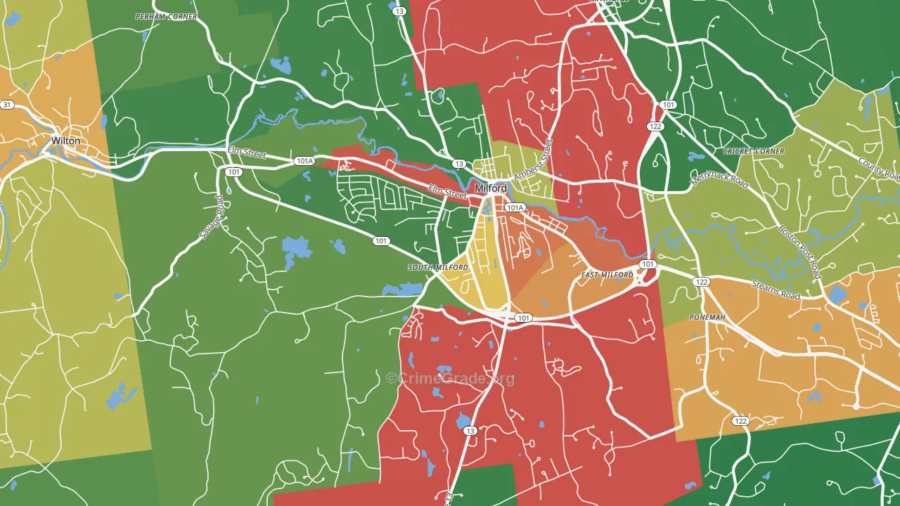 Milford, NH Map of Assault Rates