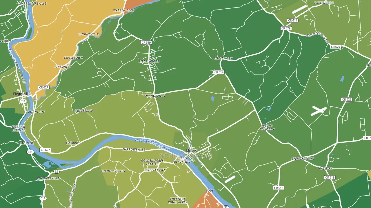 Milford, NJ Map of Assault Rates