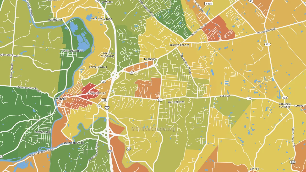 Milford, OH Map of Assault Rates