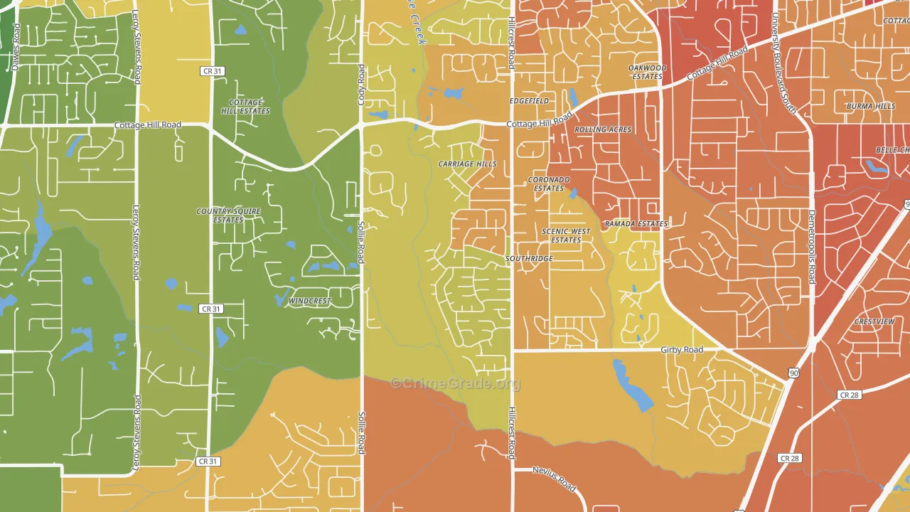 Milkhouse, Mobile, AL Map of Assault Rates