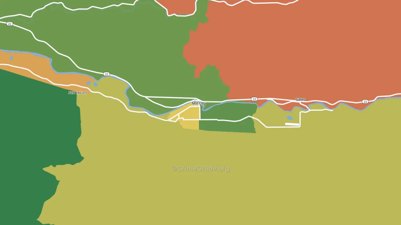 Mill City, OR Map of Assault Rates