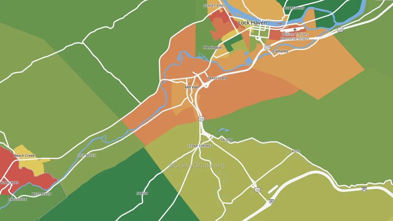 Mill Hall, PA Map of Assault Rates
