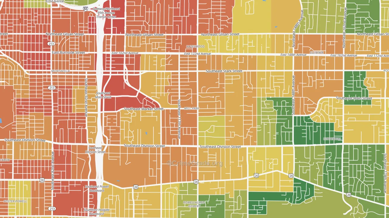 Mill Park, Portland, OR Map of Assault Rates