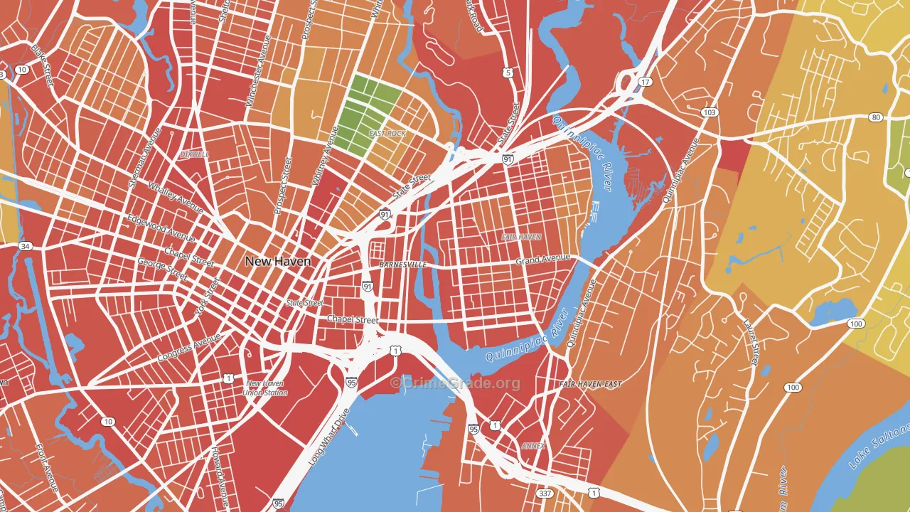 Mill River, New Haven, CT Map of Assault Rates