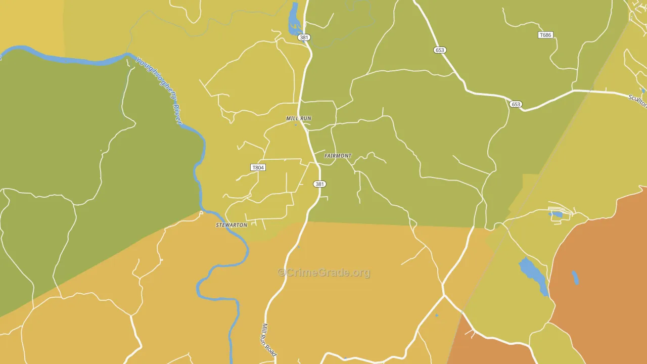 Mill Run, PA Map of Assault Rates