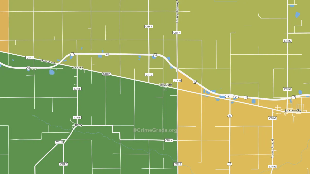 Milladore, WI Map of Assault Rates