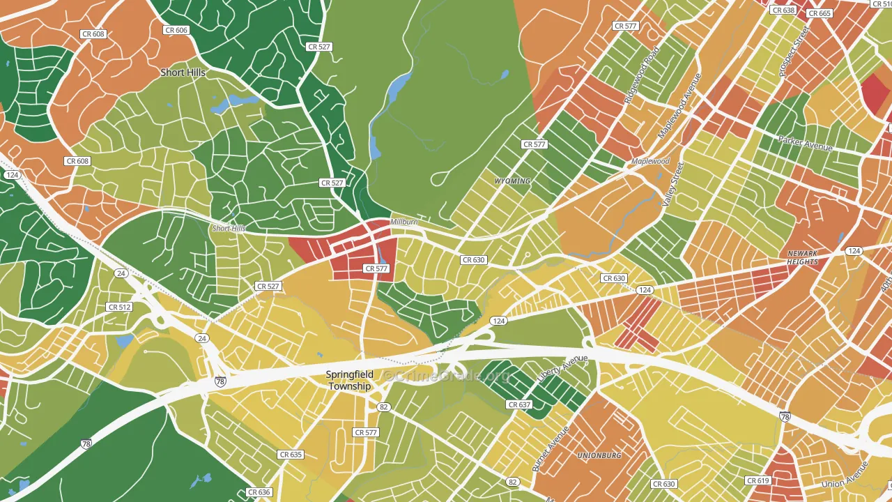 Millburn, NJ Map of Assault Rates