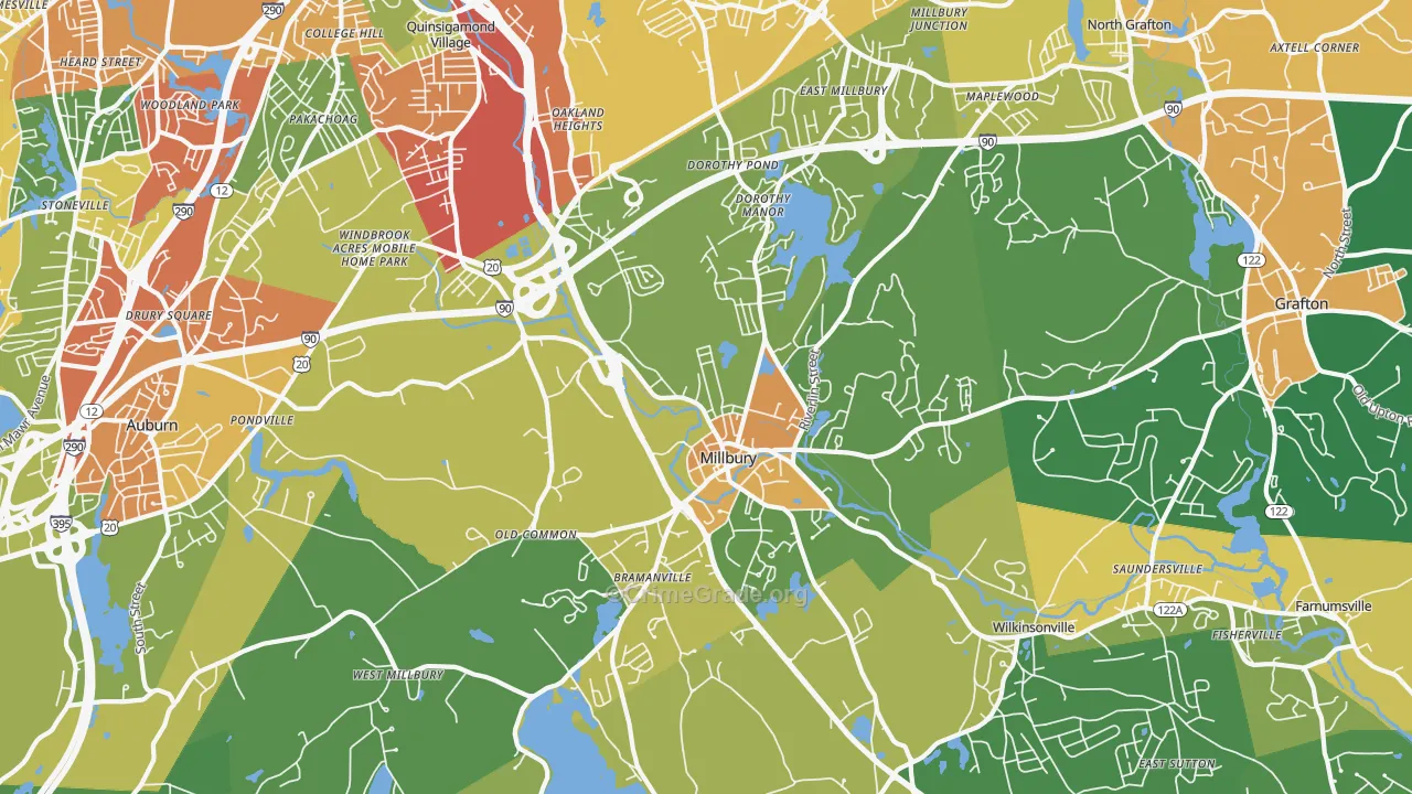 Millbury, MA Map of Assault Rates