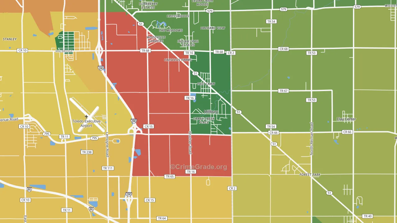 Millbury, OH Map of Assault Rates