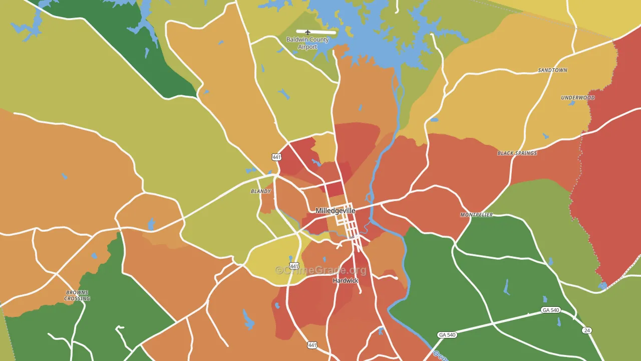 Milledgeville, GA Map of Assault Rates