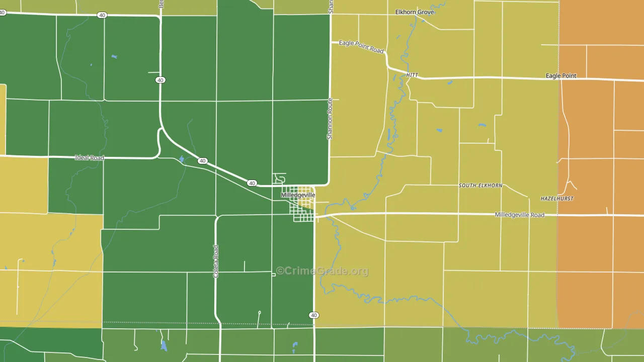 Milledgeville, IL Map of Assault Rates