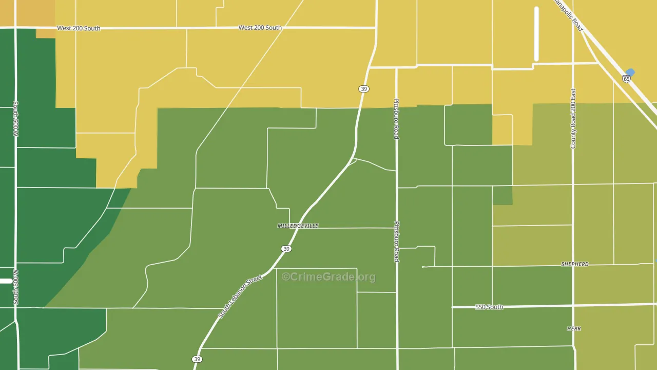 Milledgeville, IN Map of Assault Rates