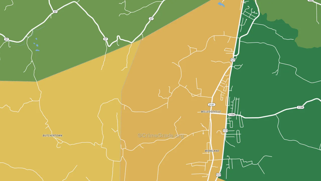 Milledgeville, KY Map of Assault Rates
