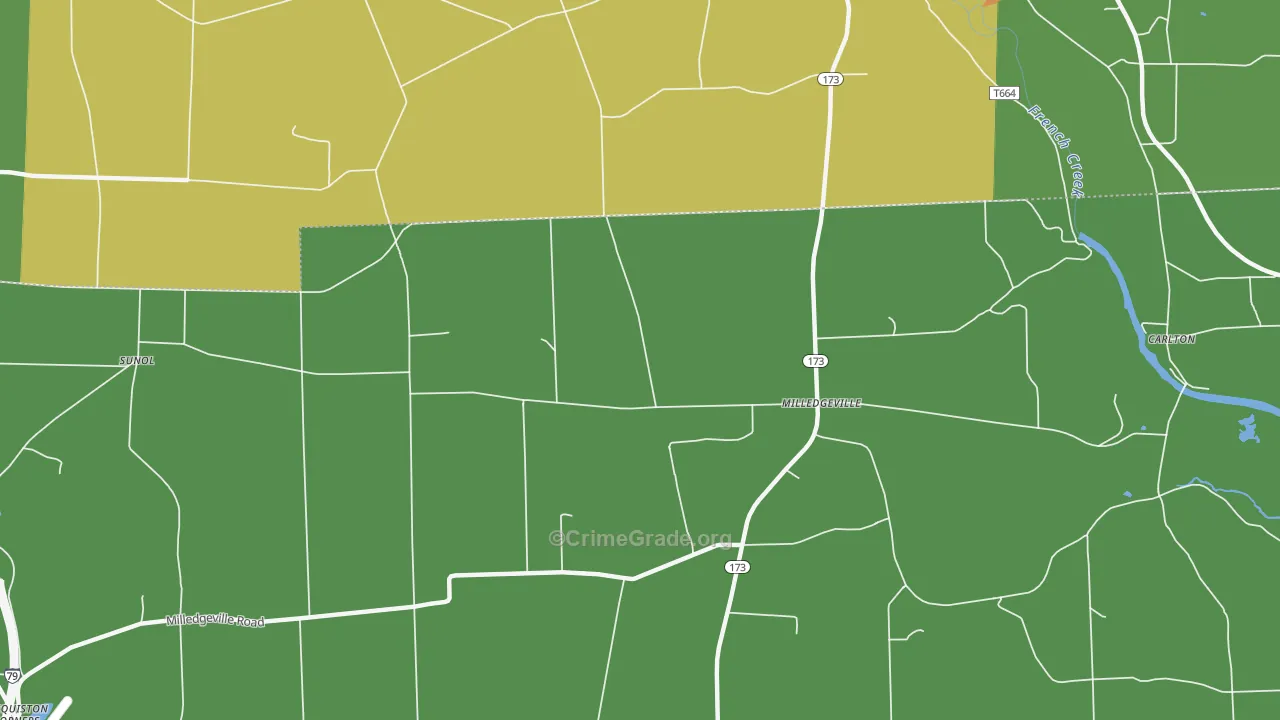 Milledgeville, PA Map of Assault Rates