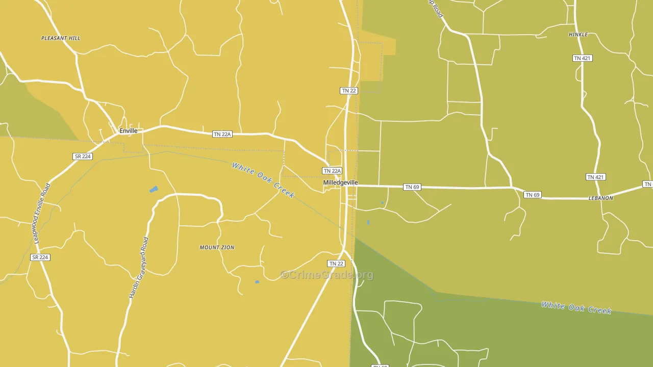 Milledgeville, TN Map of Assault Rates