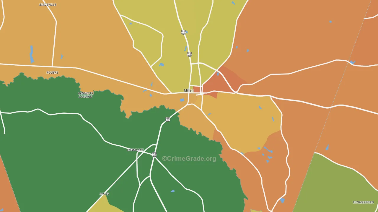 Millen, GA Map of Assault Rates