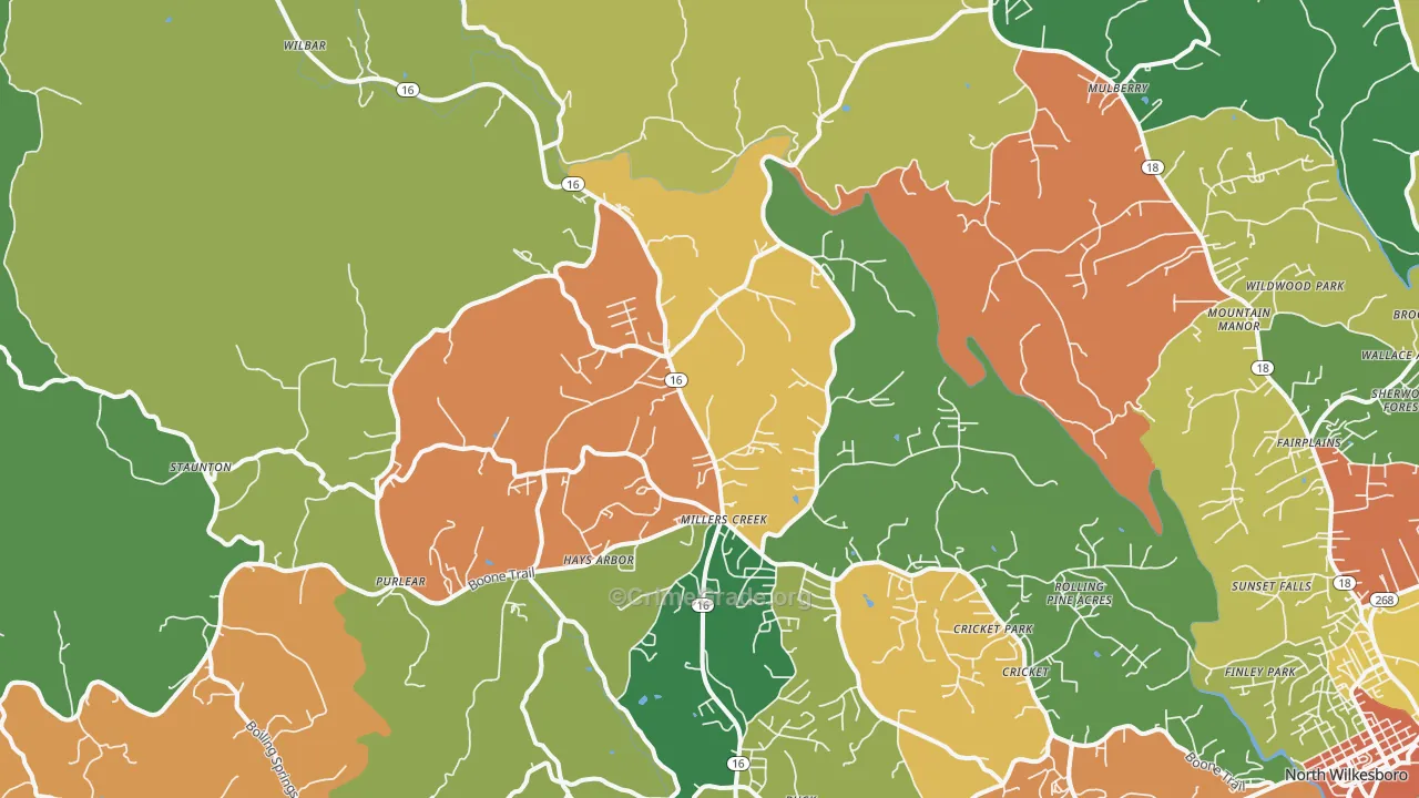 Millers Creek, NC Map of Assault Rates