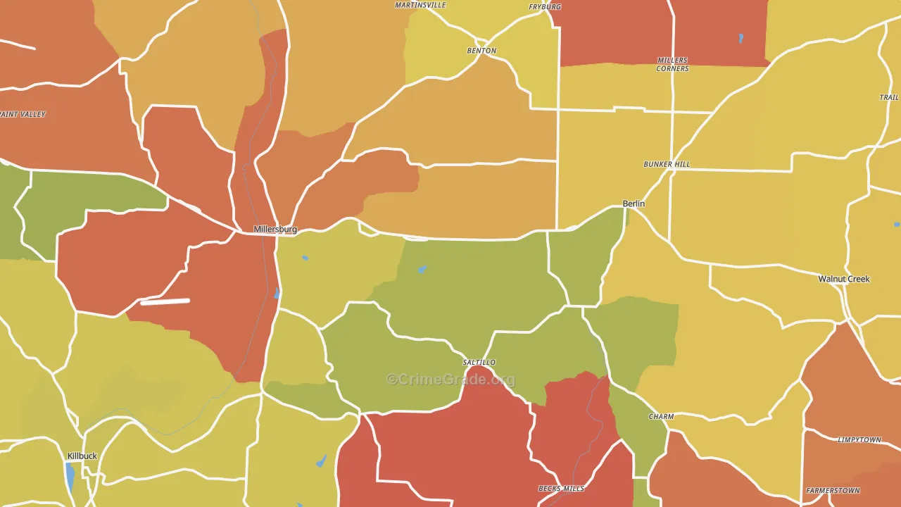 Millersburg, OH Map of Assault Rates